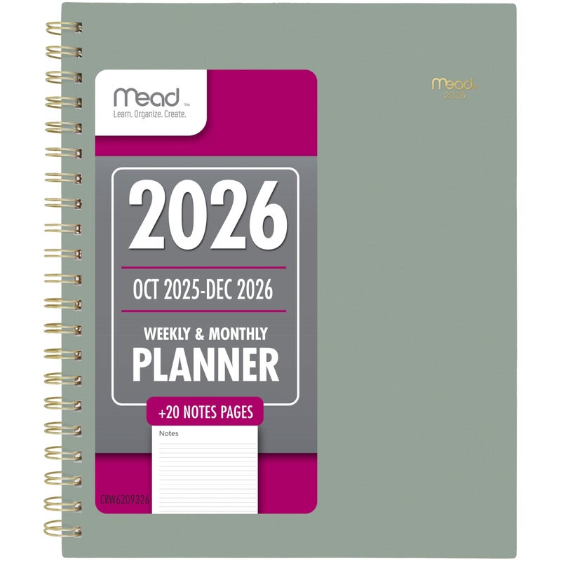 Mead 2026 Planner, Weekly & Monthly, 15-Month, 8-1/2"" x 11"", Large, Basic, Sage Green (CRW6209326) - Image 1